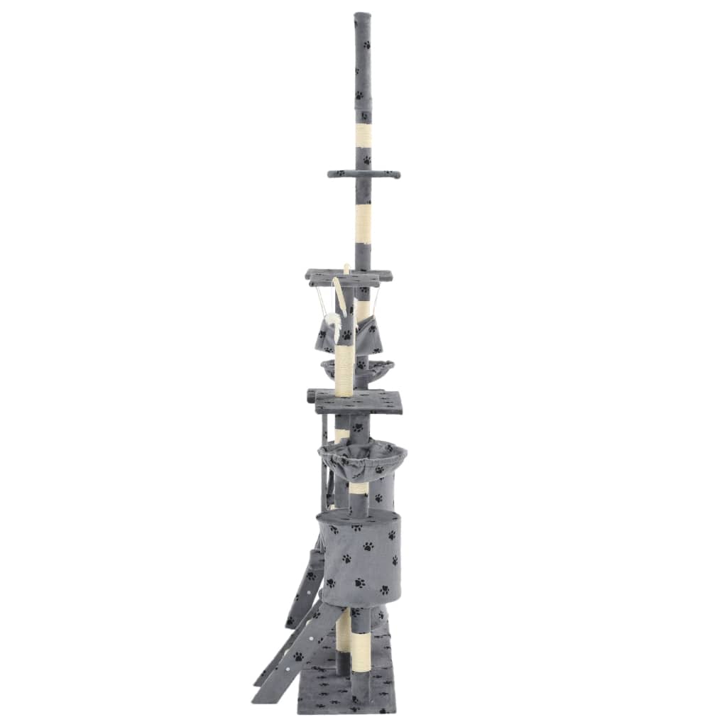 szürke, mancsmintás macskabútor szizál kaparófákkal 230-250 cm