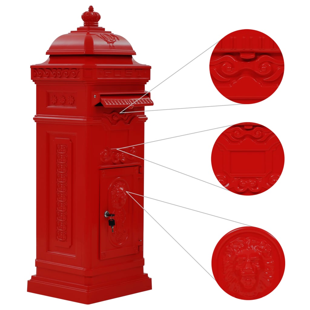 piros, vintage, rozsdamentes alumínium álló postaláda