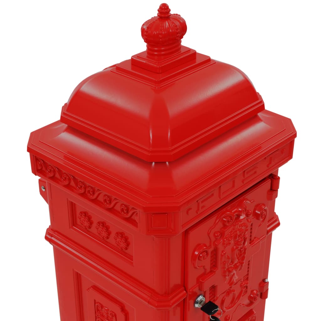 piros, vintage, rozsdamentes alumínium álló postaláda