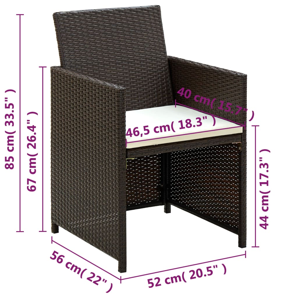 4-részes barna polyrattan kerti bútorszett párnákkal