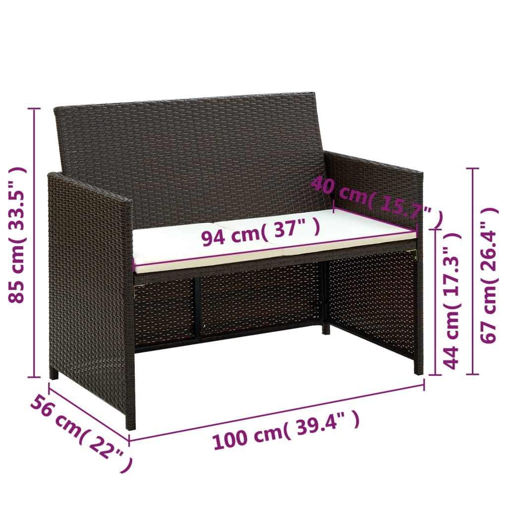 4-részes barna polyrattan kerti bútorszett párnákkal
