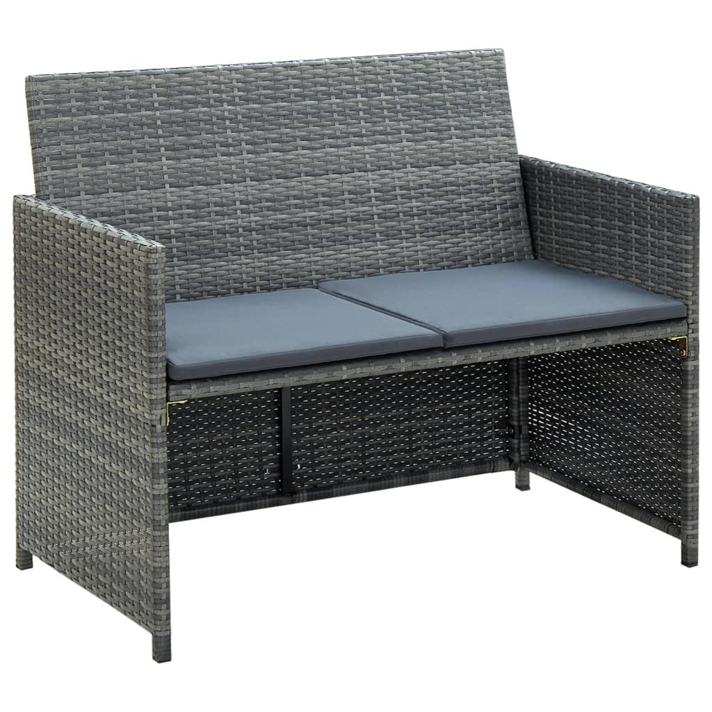 4-részes szürke polyrattan kerti bútorszett párnákkal