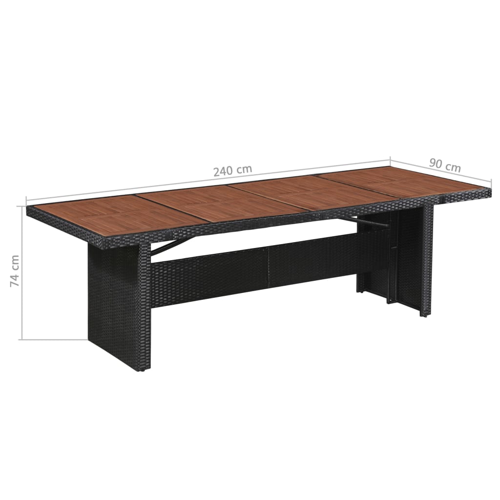 polyrattan és tömör akácfa kerti asztal 240 x 90 x 74 cm