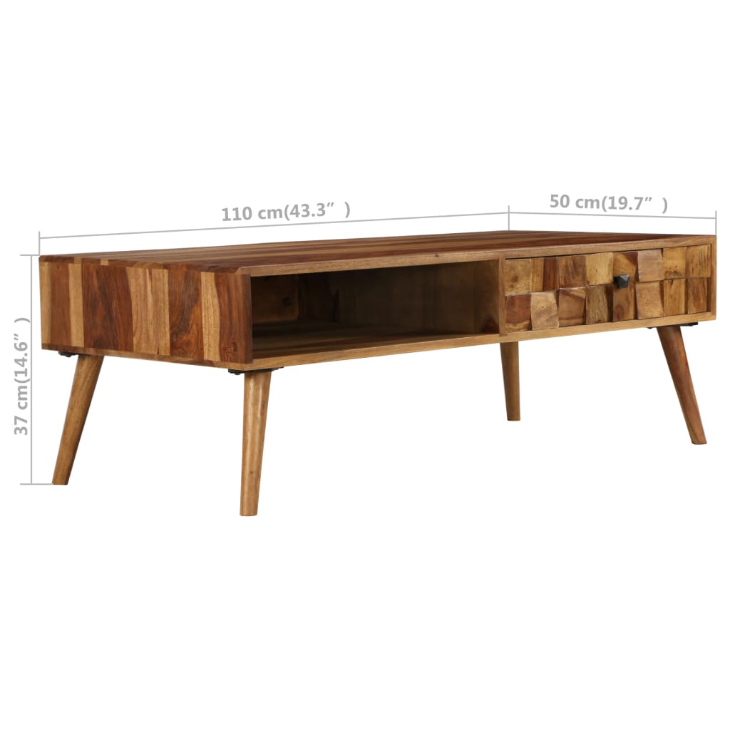 tömör akácfából dohányzóasztal mézszínű felülettel 110x50x37 cm