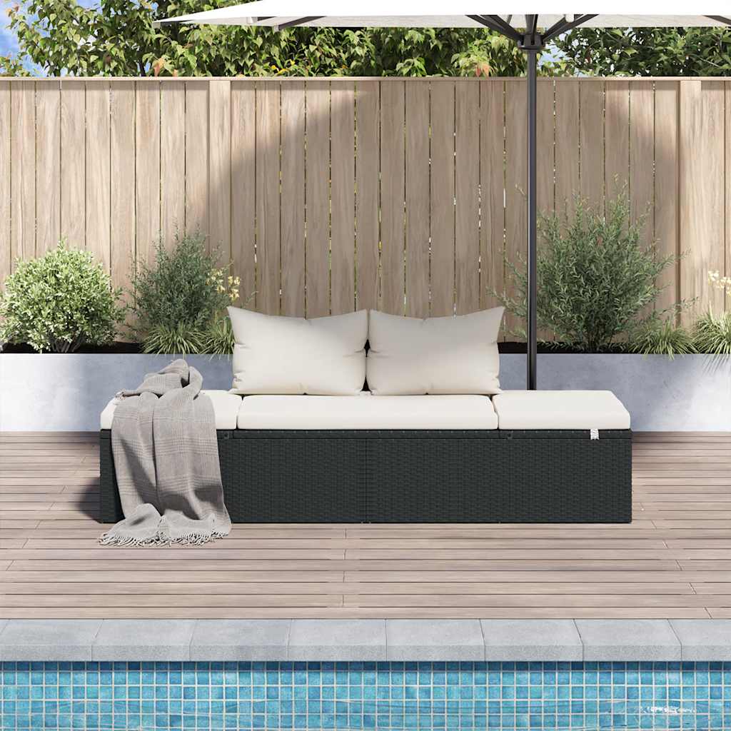 fekete polyrattan kerti ágy 195 x 60 cm