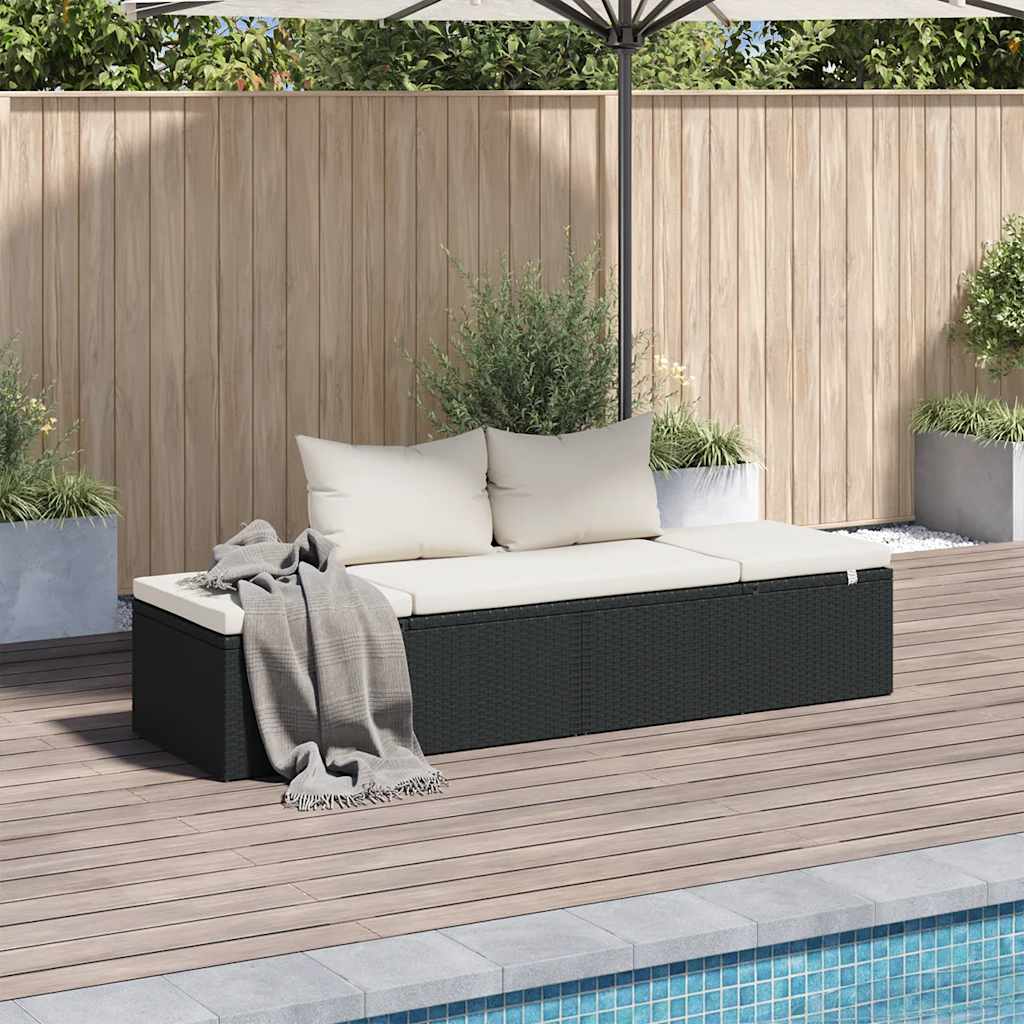 fekete polyrattan kerti ágy 195 x 60 cm