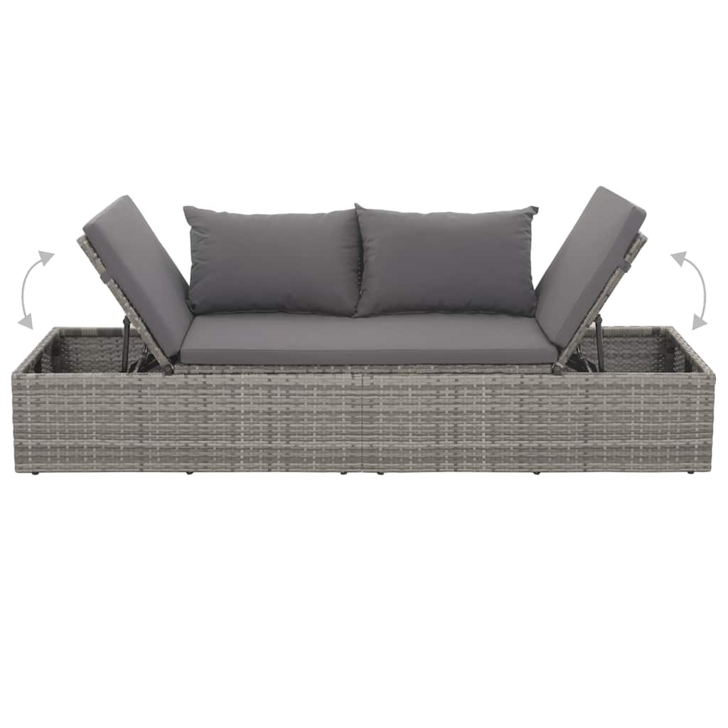 szürke polyrattan kerti ágy 195 x 60 cm