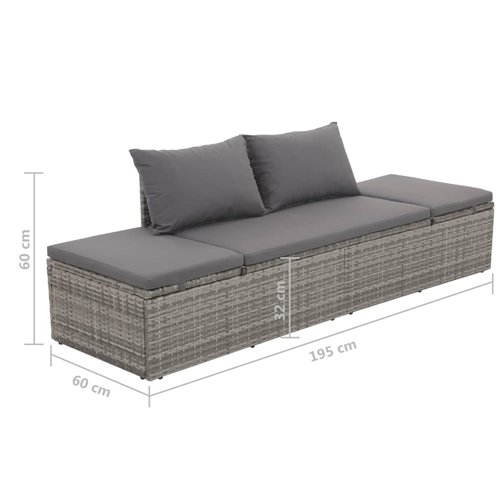 szürke polyrattan kerti ágy 195 x 60 cm