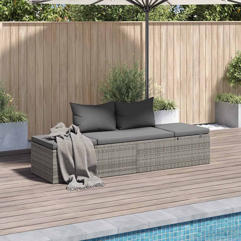 szürke polyrattan kerti ágy 195 x 60 cm