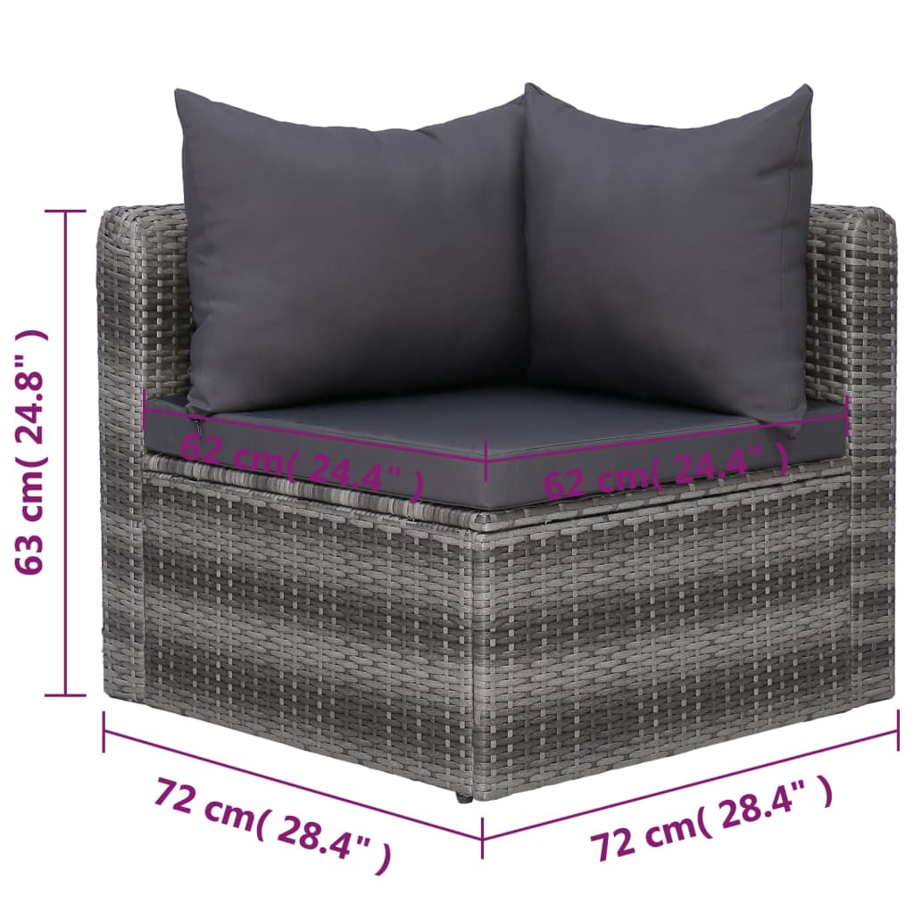 7-részes szürke polyrattan kerti bútorszett párnákkal