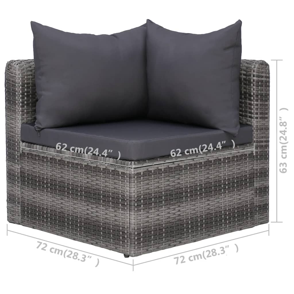 6-részes szürke polyrattan kerti bútorszett párnákkal