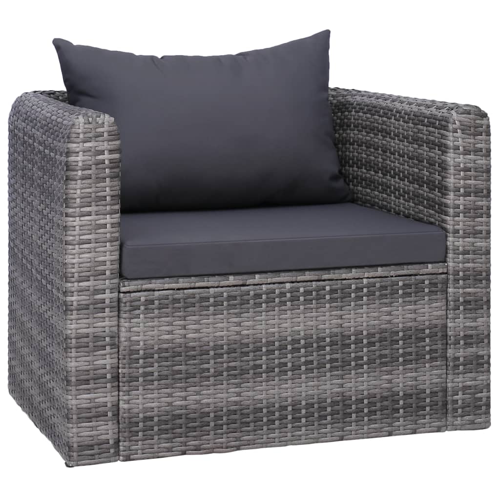 6-részes szürke polyrattan kerti bútorszett párnákkal