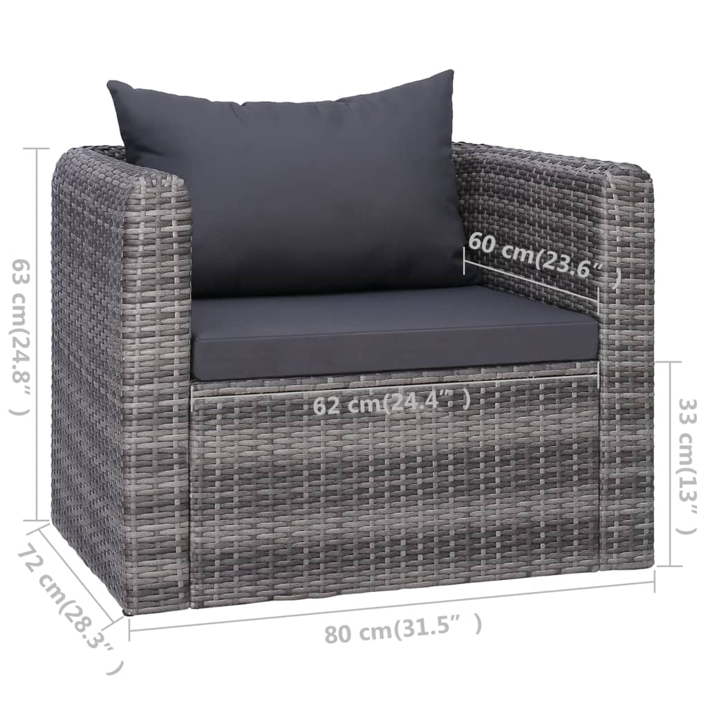 6-részes szürke polyrattan kerti bútorszett párnákkal