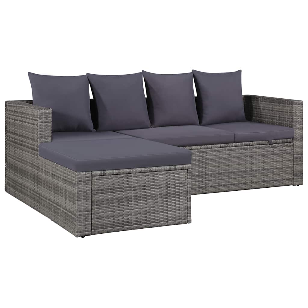 4-részes szürke polyrattan kerti bútorszett párnákkal