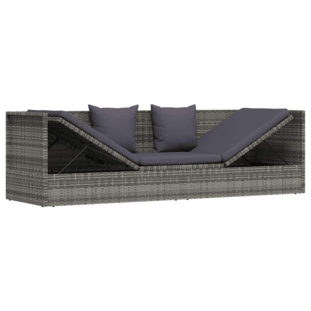 szürke polyrattan kerti ágy 200 x 60 cm