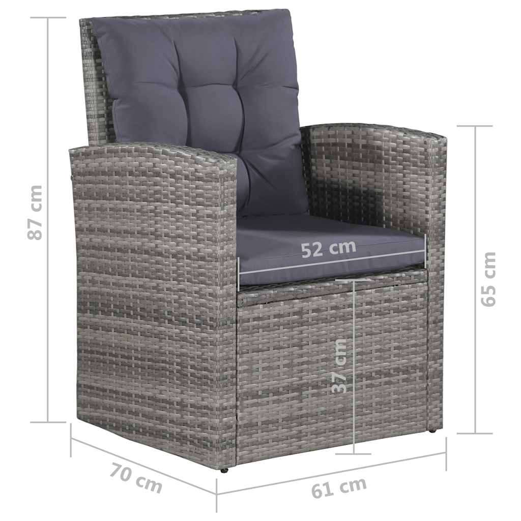6-részes szürke polyrattan kerti bútorszett párnákkal