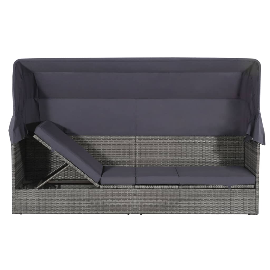 szürke polyrattan napellenzős kerti ágy 205 x 62 cm