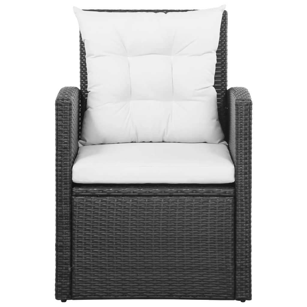 5-részes fekete polyrattan kerti bútorszett párnákkal