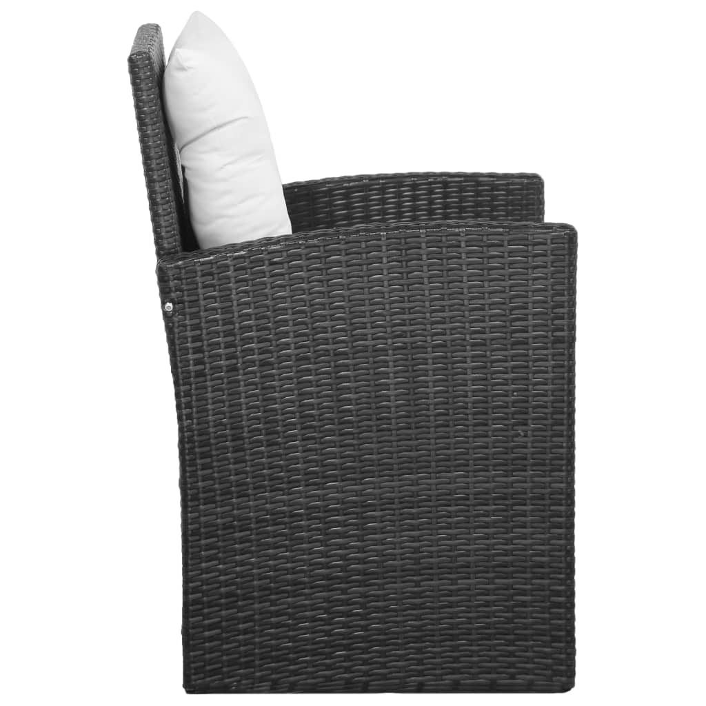 5-részes fekete polyrattan kerti bútorszett párnákkal