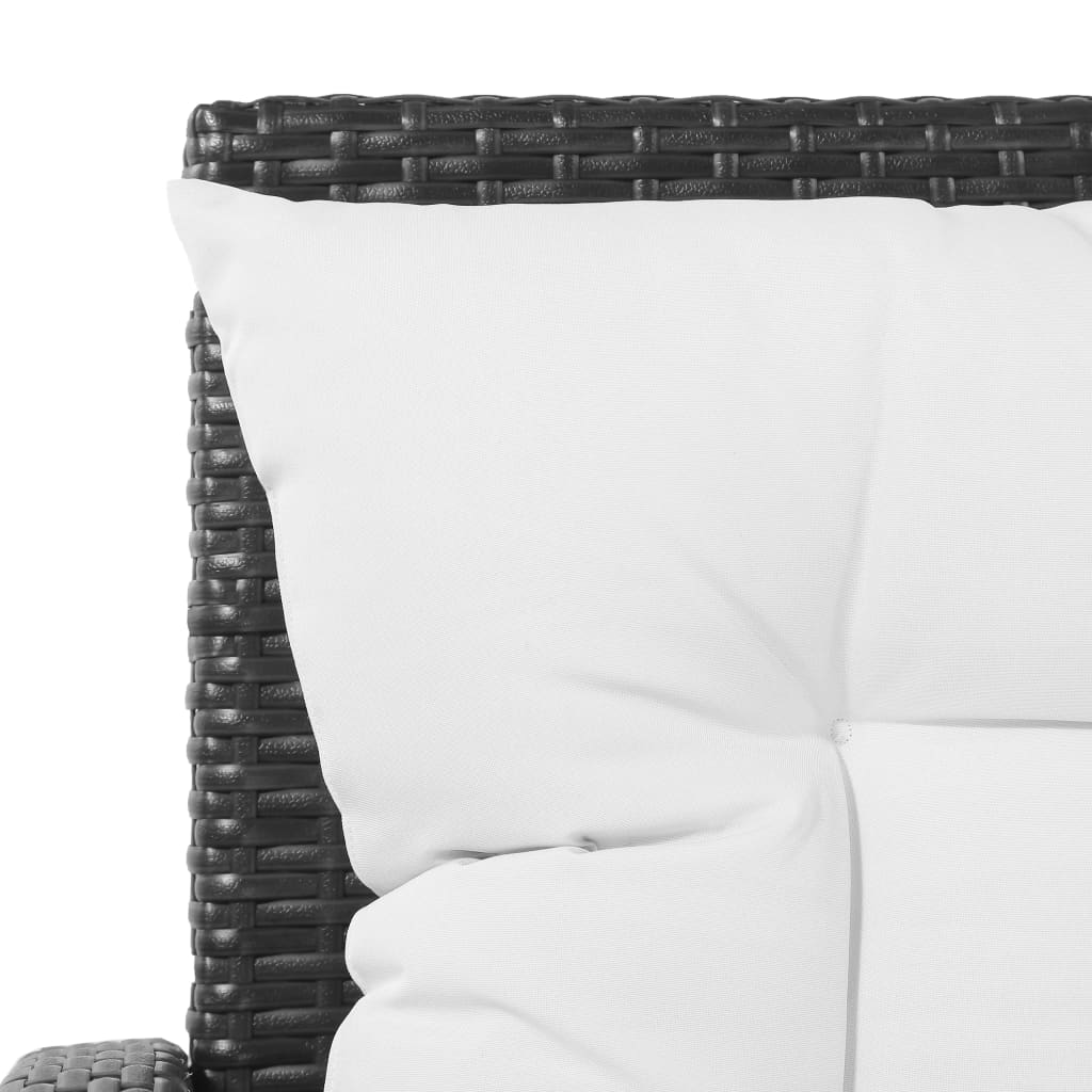 5-részes fekete polyrattan kerti bútorszett párnákkal