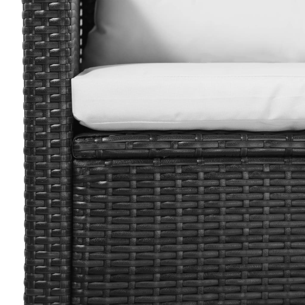 5-részes fekete polyrattan kerti bútorszett párnákkal