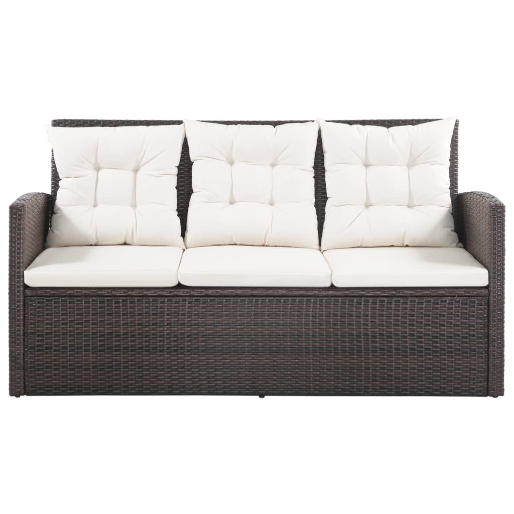 5-részes barna polyrattan kerti bútorszett párnákkal