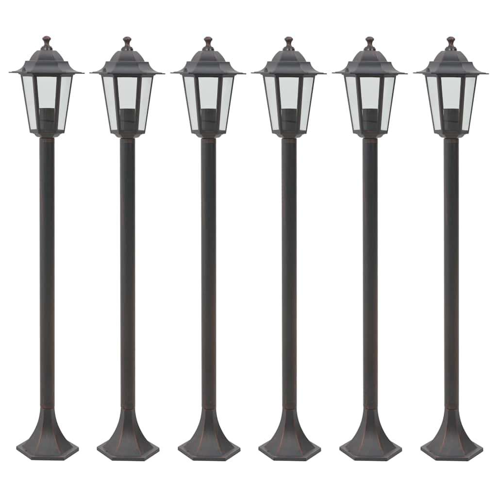 6 db bronzszínű alumínium kerti állólámpa, E27, 110 cm