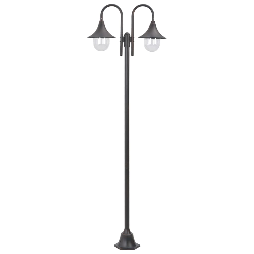 bronzszínű 2-égős alumínium kerti állólámpa, E27, 220 cm