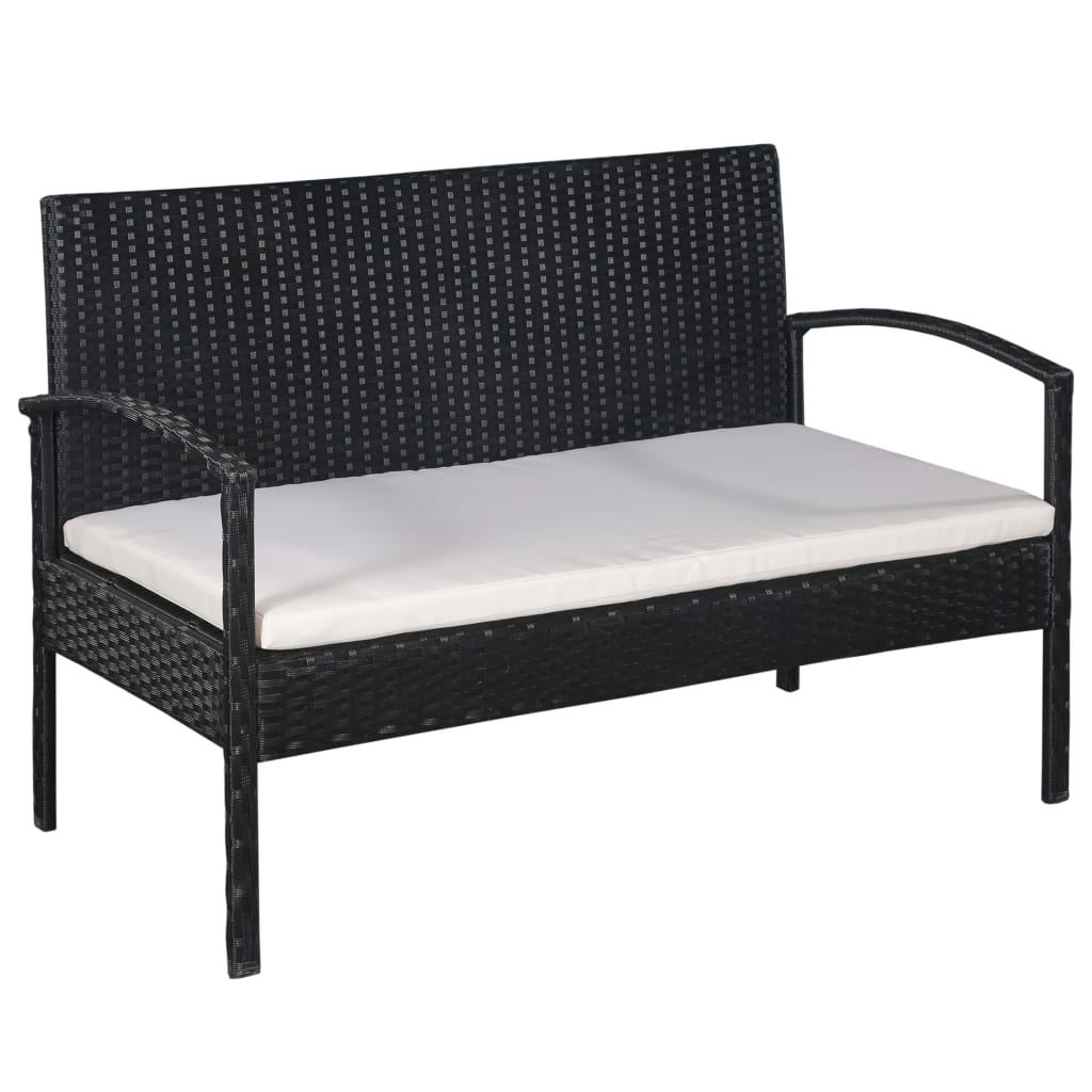 5-részes fekete polyrattan kerti bútorszett párnákkal