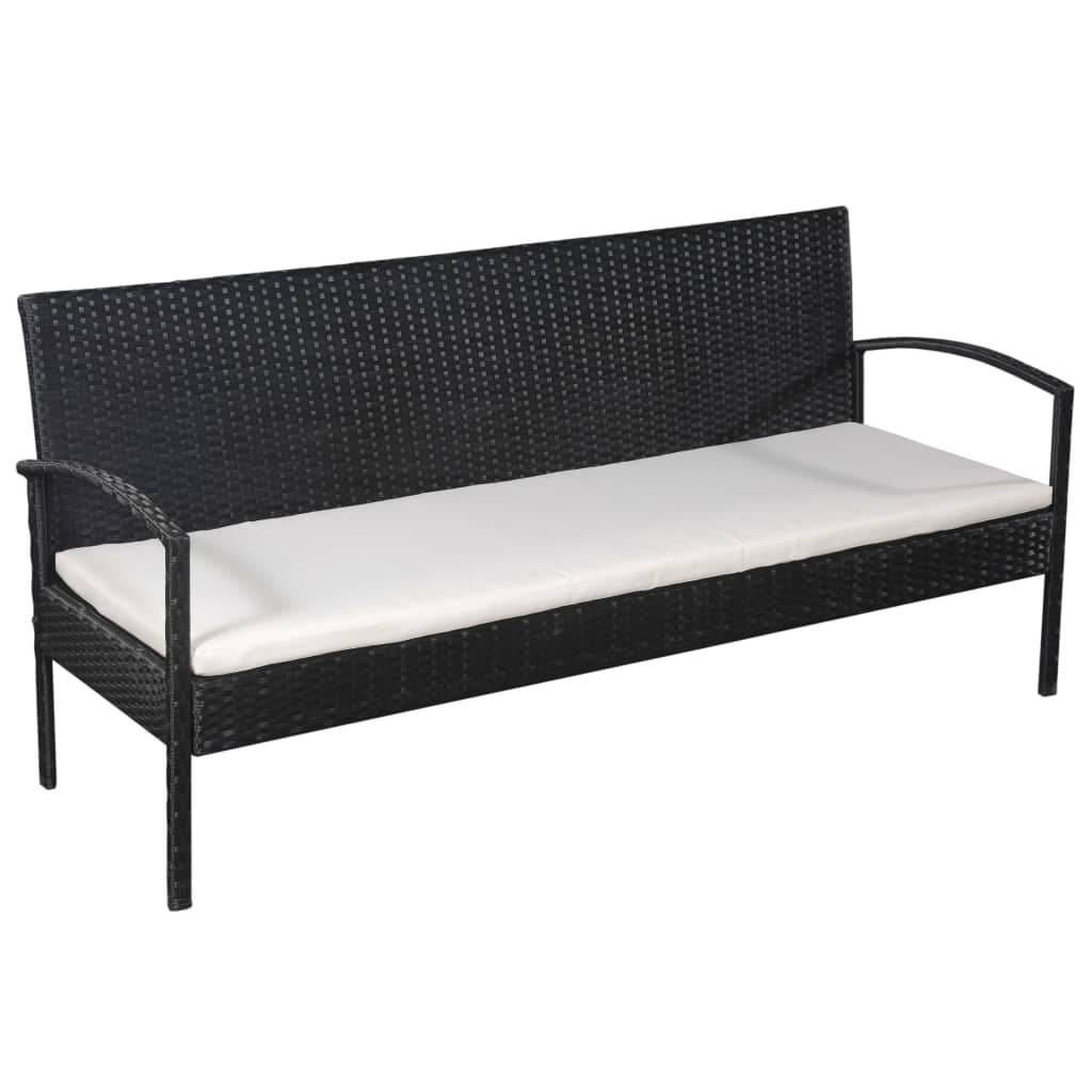 5-részes fekete polyrattan kerti bútorszett párnákkal