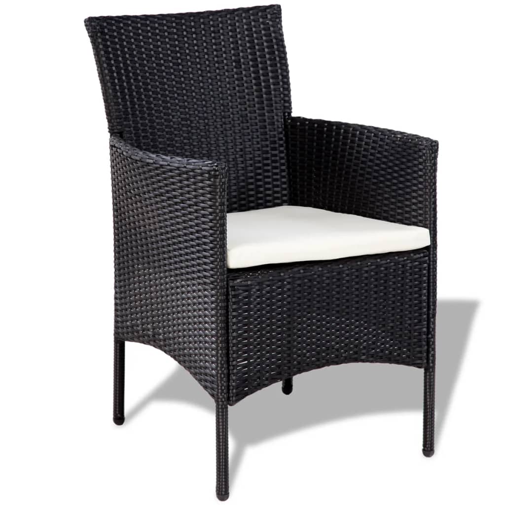 4-részes fekete polyrattan kerti bútorszett párnákkal