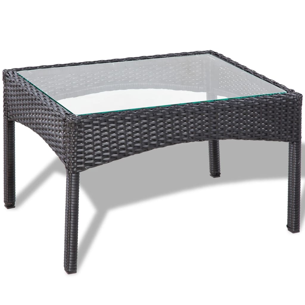 4-részes fekete polyrattan kerti bútorszett párnákkal