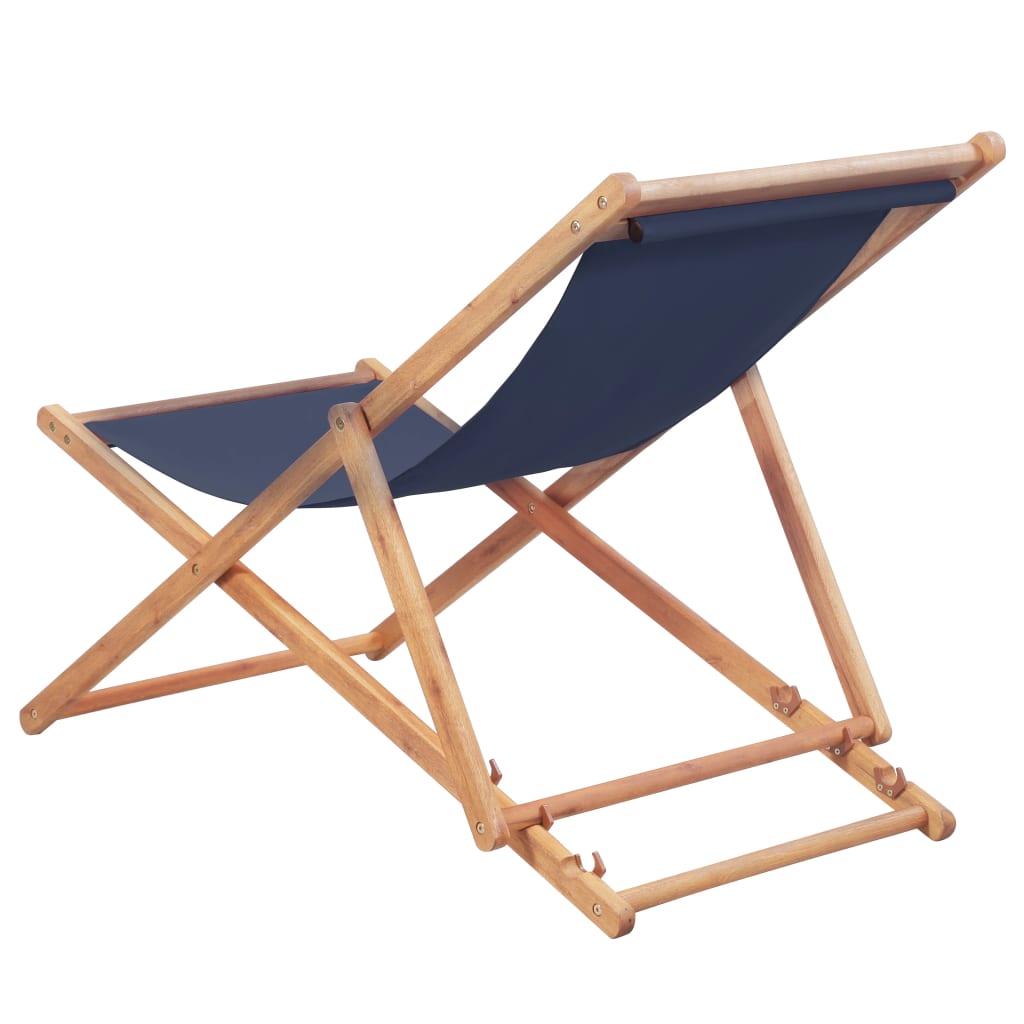 kék összecsukható szövetkárpitos, favázas strandszék