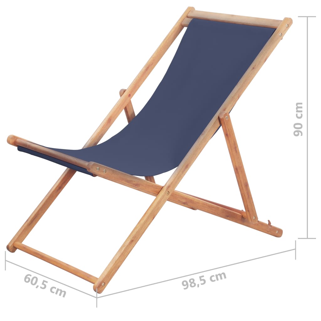 kék összecsukható szövetkárpitos, favázas strandszék