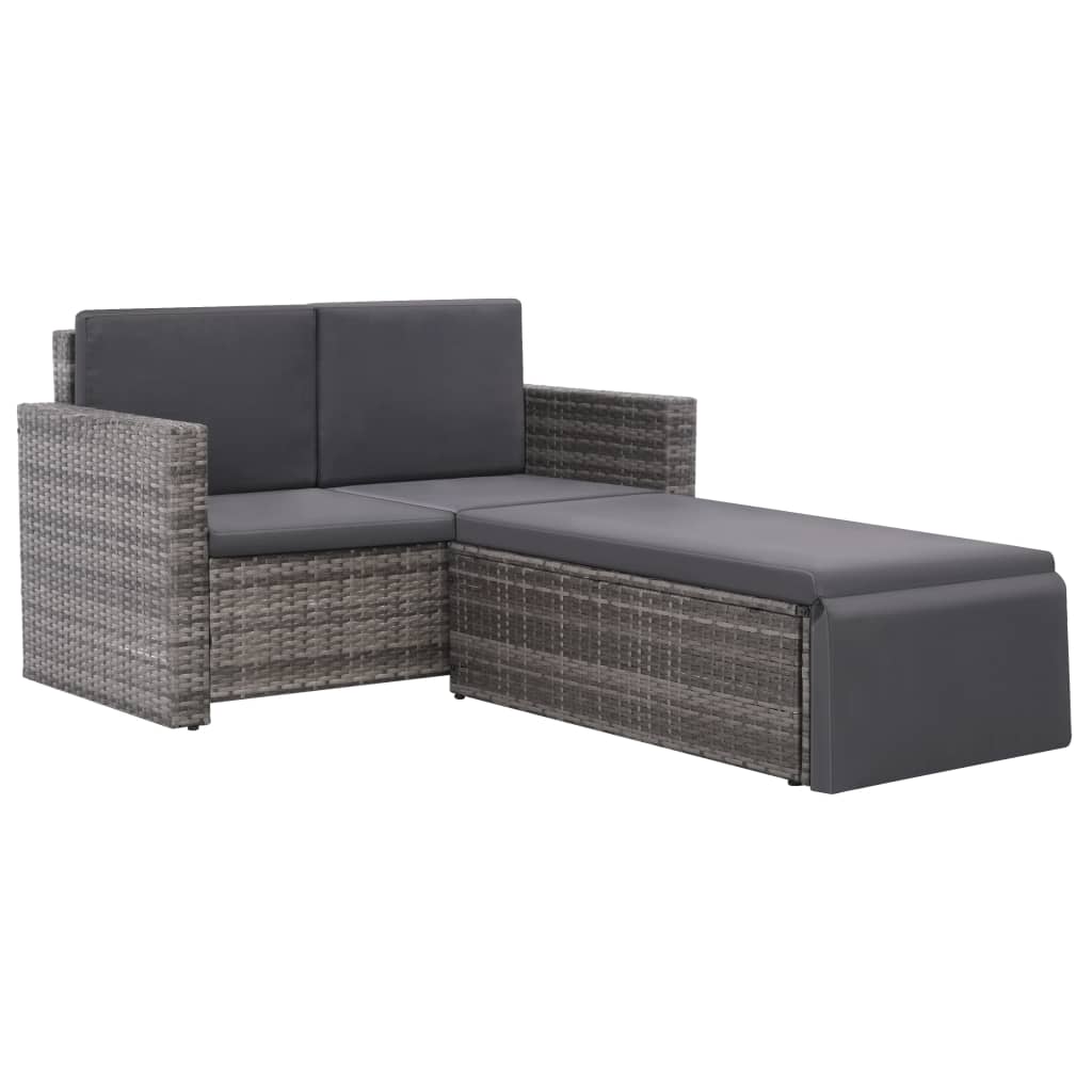 2 részes szürke polyrattan kerti bútorszett párnákkal