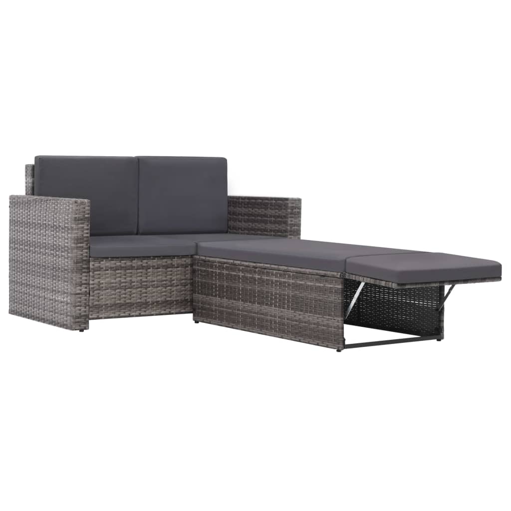 2 részes szürke polyrattan kerti bútorszett párnákkal
