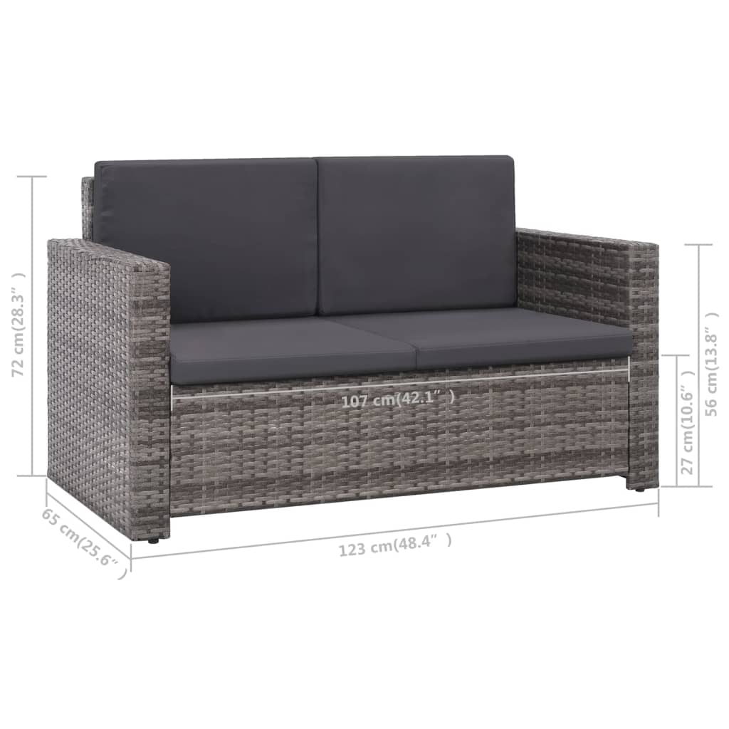 2 részes szürke polyrattan kerti bútorszett párnákkal