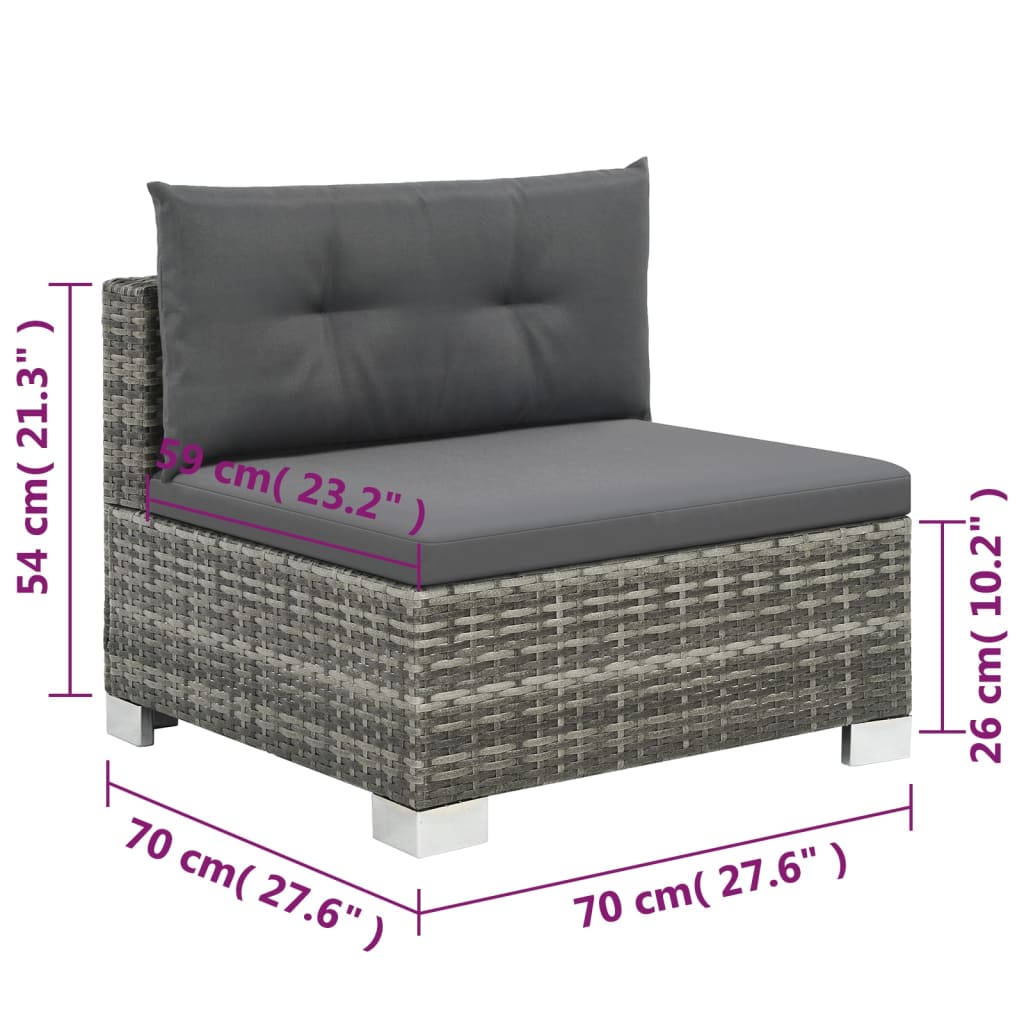 10-részes szürke polyrattan kerti bútorszett párnákkal