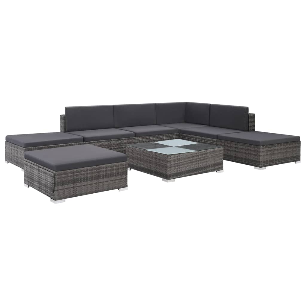 8 részes szürke polyrattan kerti ülőgarnitúra párnákkal