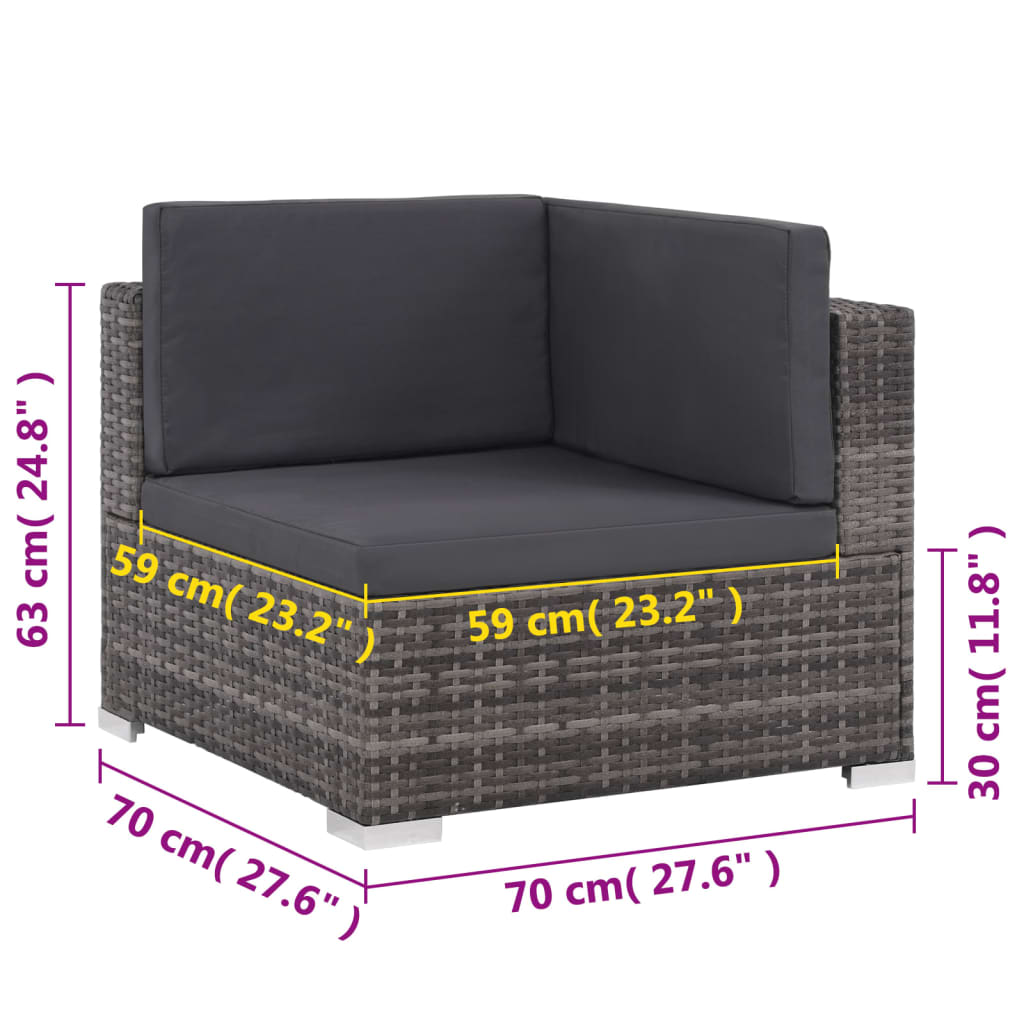 8 részes szürke polyrattan kerti ülőgarnitúra párnákkal