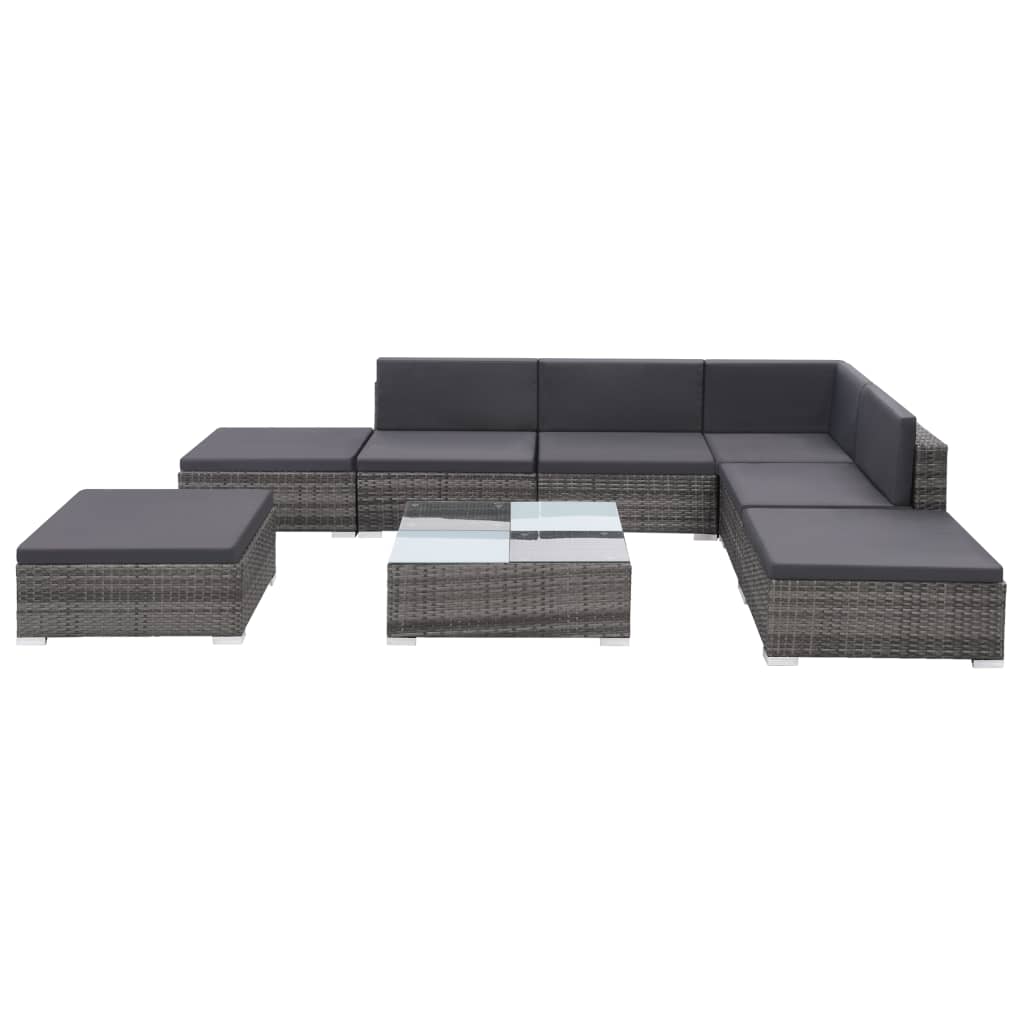 8 részes szürke polyrattan kerti ülőgarnitúra párnákkal