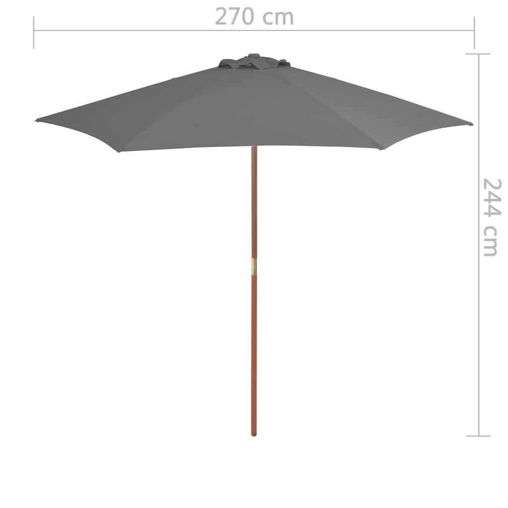 antracitszürke kültéri napernyő farúddal 270 cm