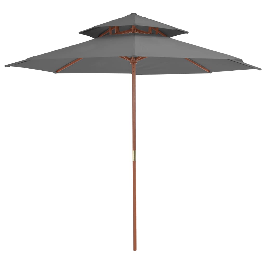 antracitszürke kétszintes napernyő fa rúddal 270 cm