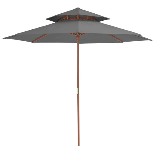 antracitszürke kétszintes napernyő fa rúddal 270 cm