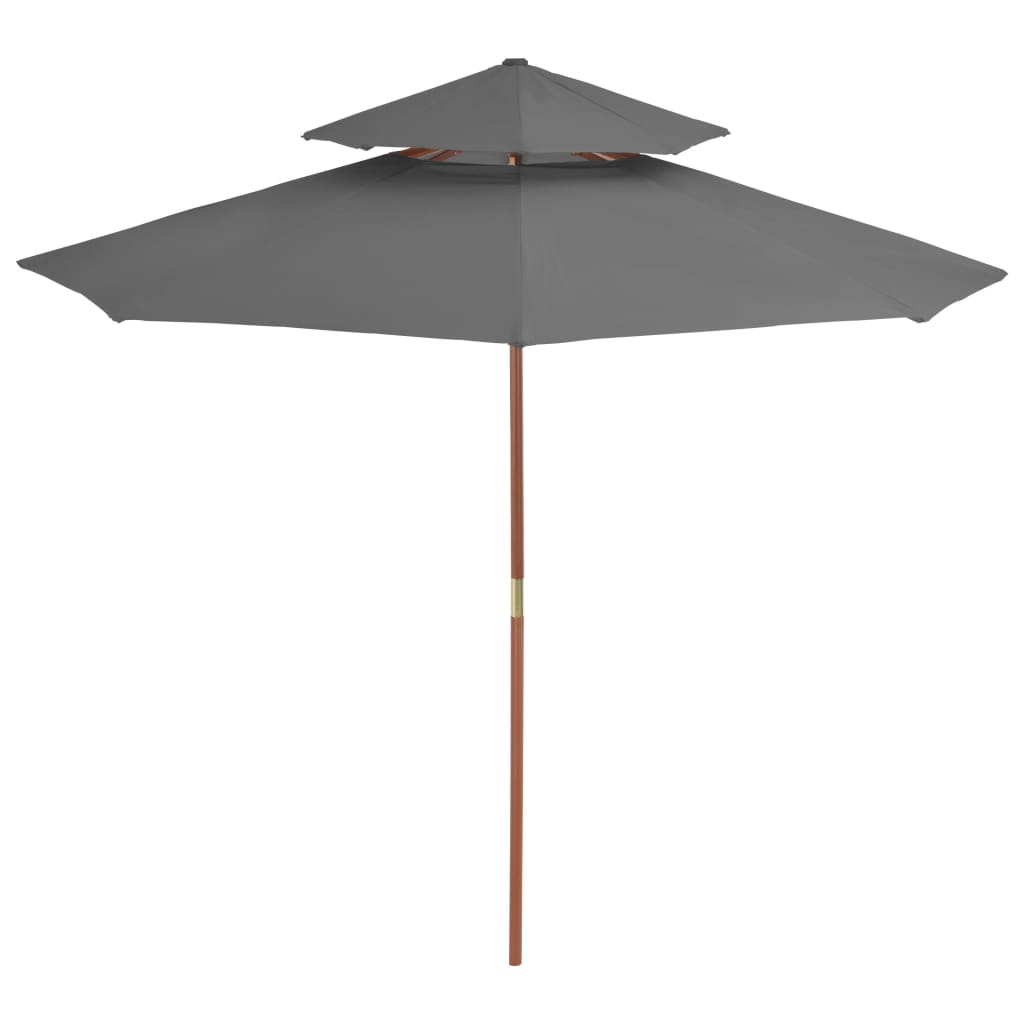 antracitszürke kétszintes napernyő fa rúddal 270 cm