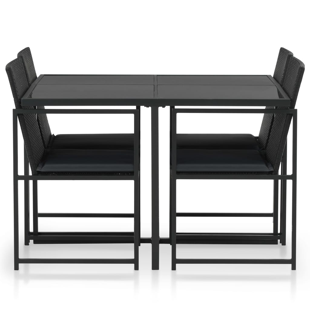 5-részes fekete polyrattan kültéri étkezőszett párnákkal