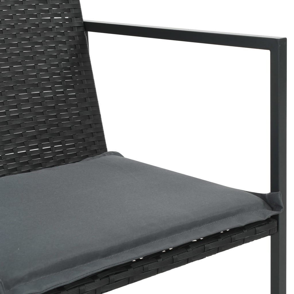 5-részes fekete polyrattan kültéri étkezőszett párnákkal