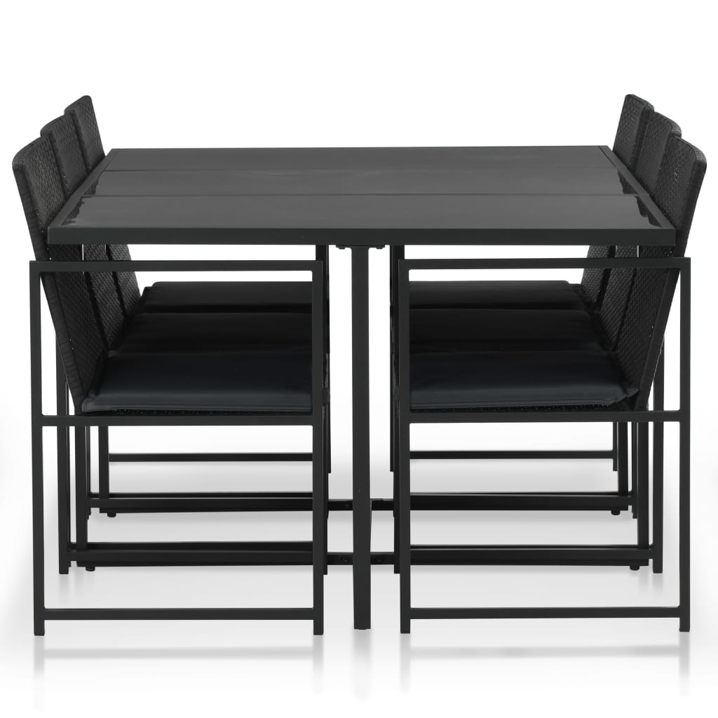 7-részes fekete polyrattan kültéri étkezőszett párnákkal