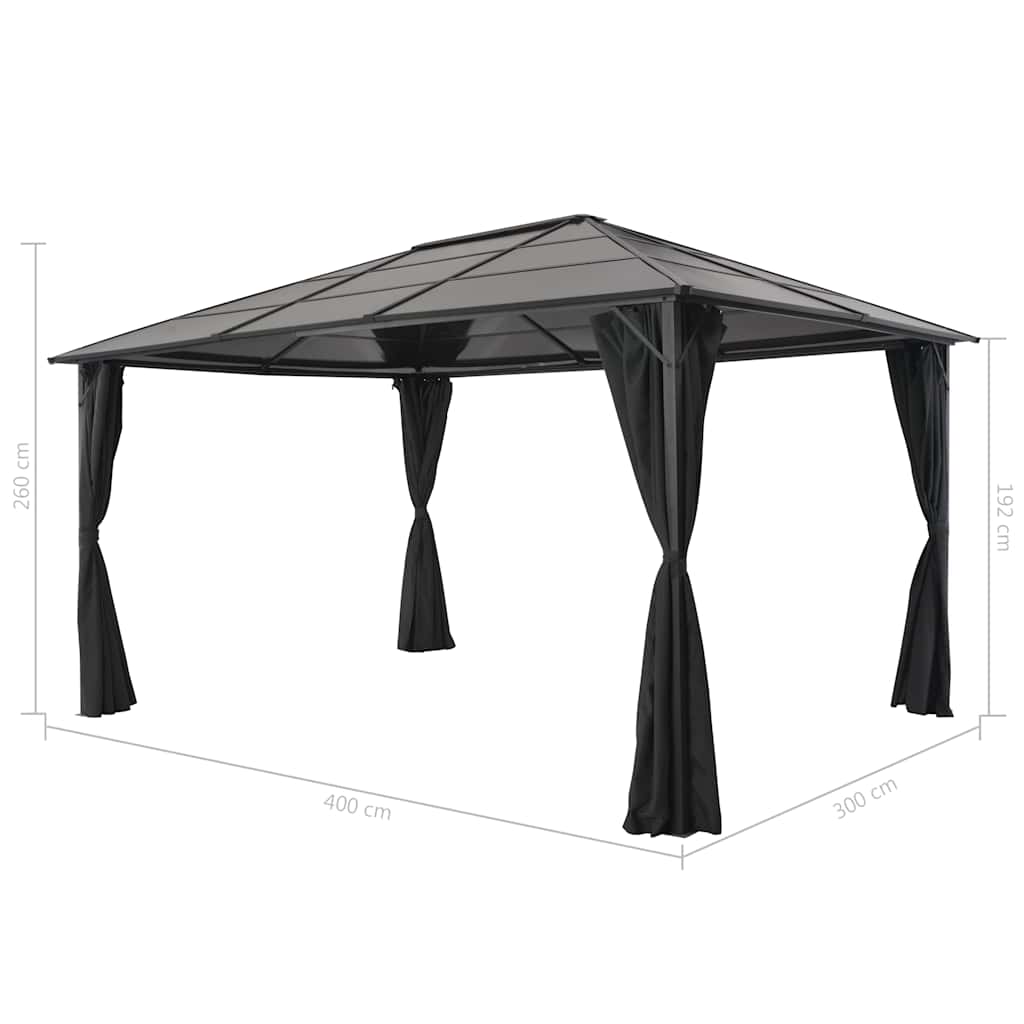 fekete alumínium pavilon függönnyel 4 x 3 x 2,6 m