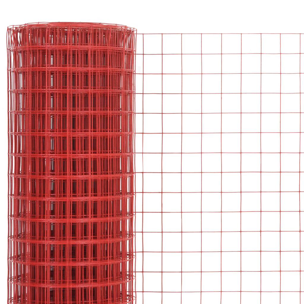 piros PVC-bevonatú acél csirkeháló drótkerítés 10 x 1,5 m